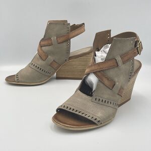 Miz Mooz KILPLING Size 40 (US 9-9.5) Gray Brown Leather Block Heel Sandal Womens